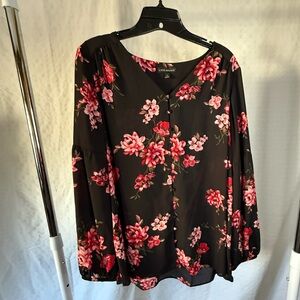 Lane Bryant Black and Pink Floral Blouse